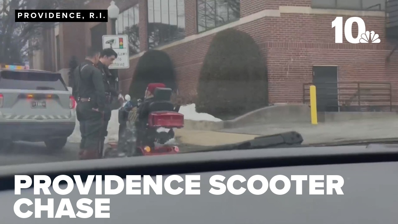 Rhode Island State Police Department pursue person on mobility scooter