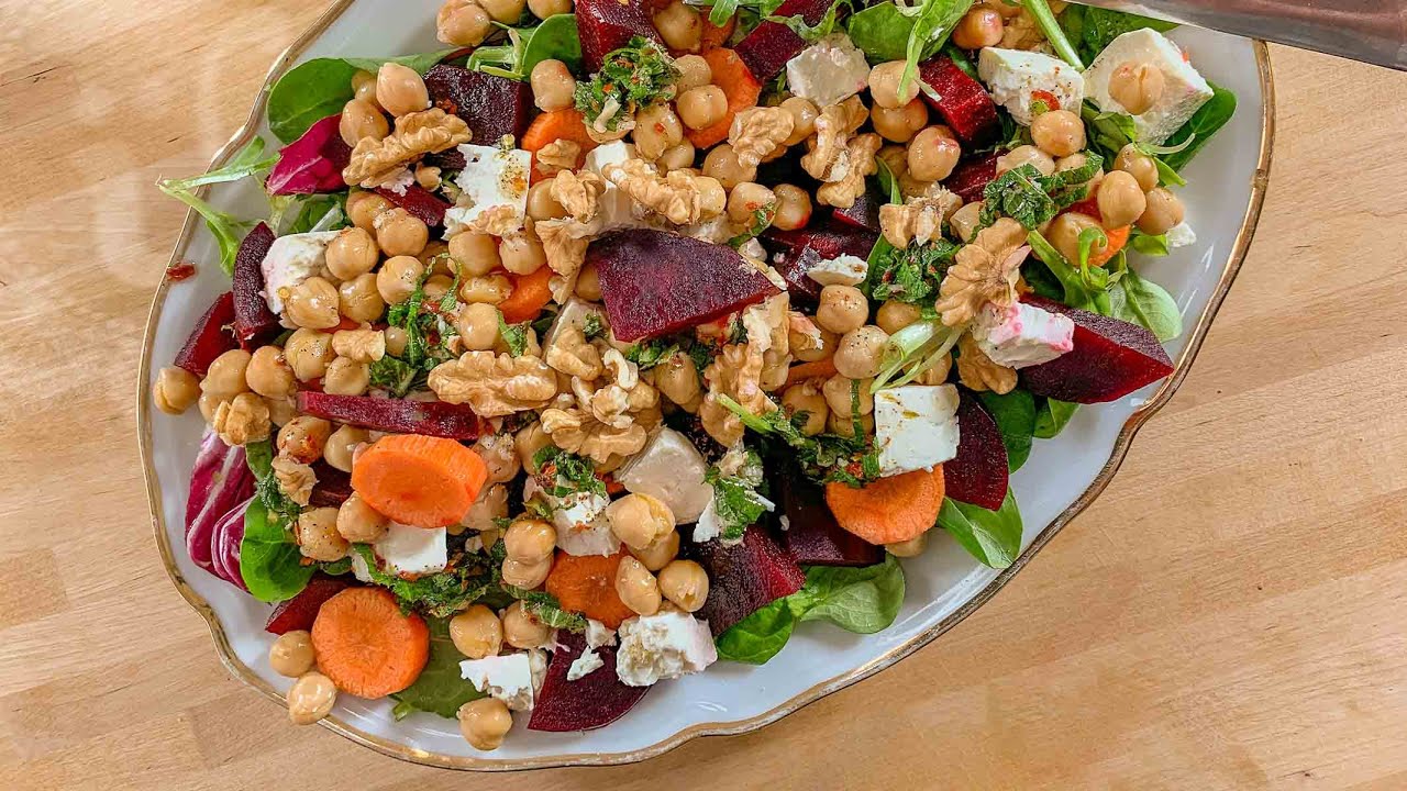 Cevizli, nohutlu pancar salatası ~ Rote Beete Salat mit Kichererbsen, Weißkäse und Walnüssen