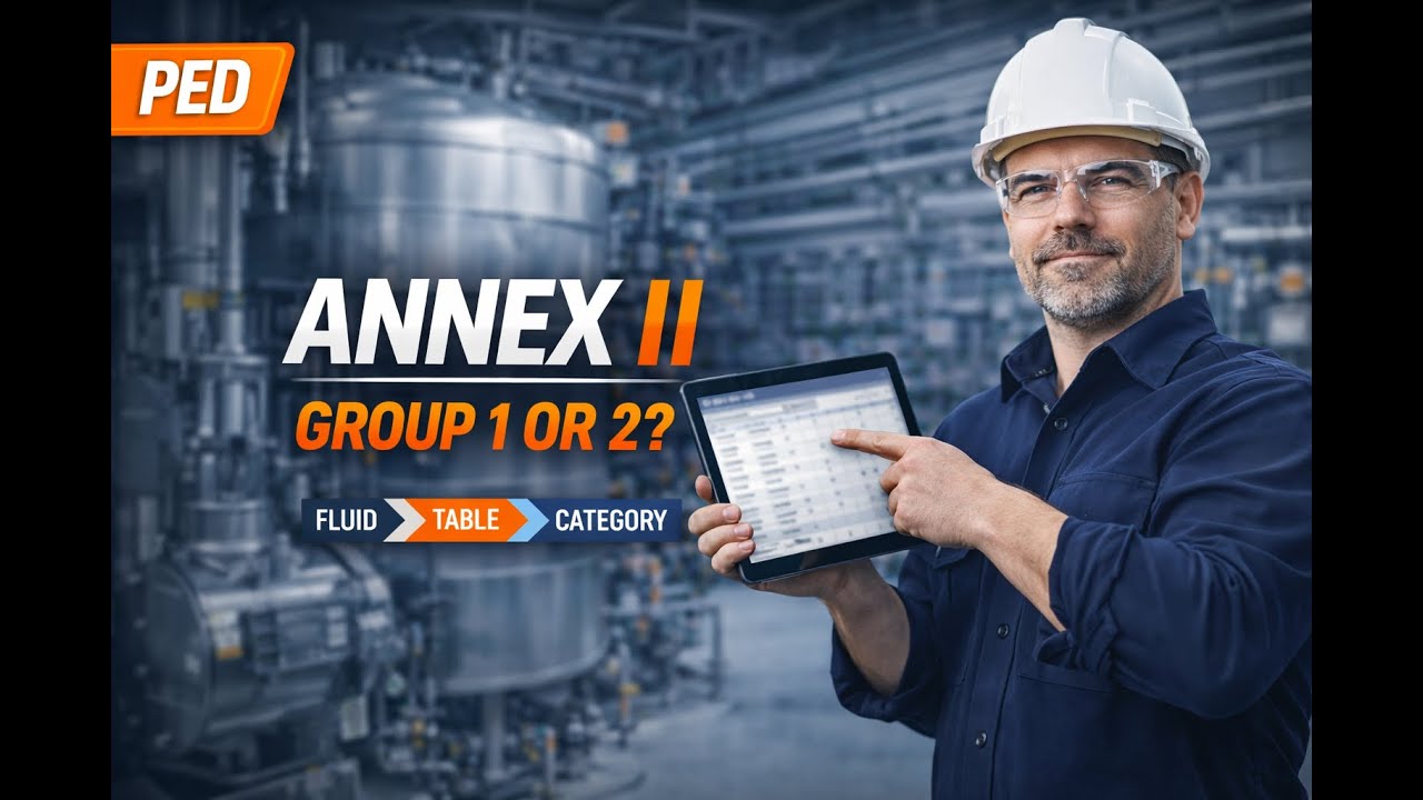 PED Classification (Annex II): Fluid Group 1 vs 2 → Category I–IV