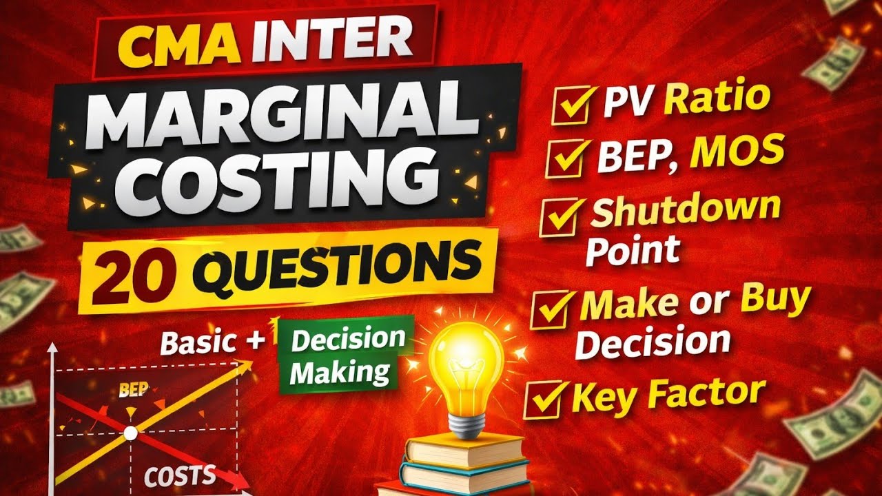 MARGINAL COSTING|CMA INTER|Cost accounting|20 Questions 