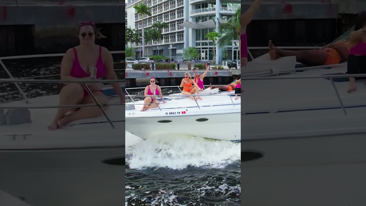 🌊🚁 Ladies on the Bow Wave to BoatSnaps Drone on the Miami River - Greetings from Above! 📸💃