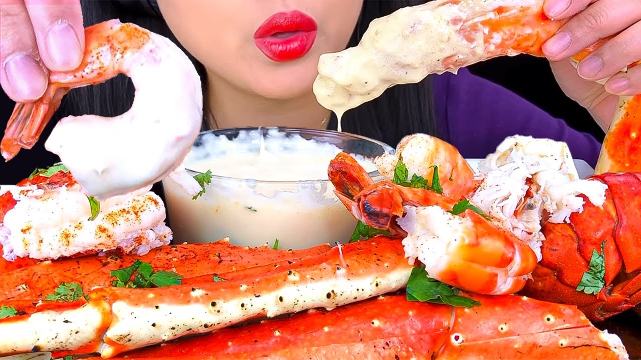 ASMR GIANT KING CRAB LOBSTER ALFREDO SEAFOOD BOIL & PASTA Compilation | EATING SOUNDS | ASMR Phan