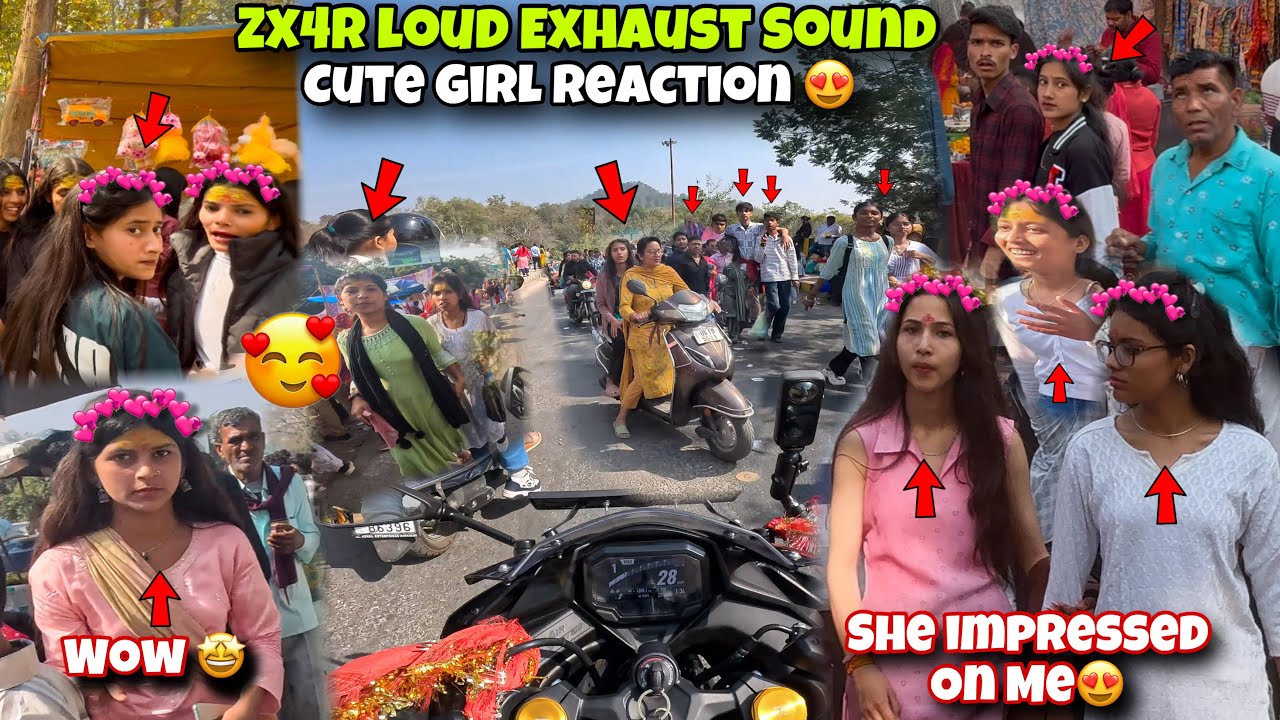 ZX-4R Loud Exhaust Sound Reaction 😍Cute Girl Reaction In Mela 🥰 Uttarakhand Moto Vlog