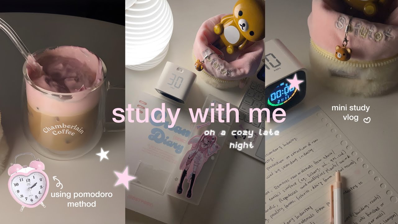 mini study vlog ★ cozy study with me at night and pomodoro study session 🎧