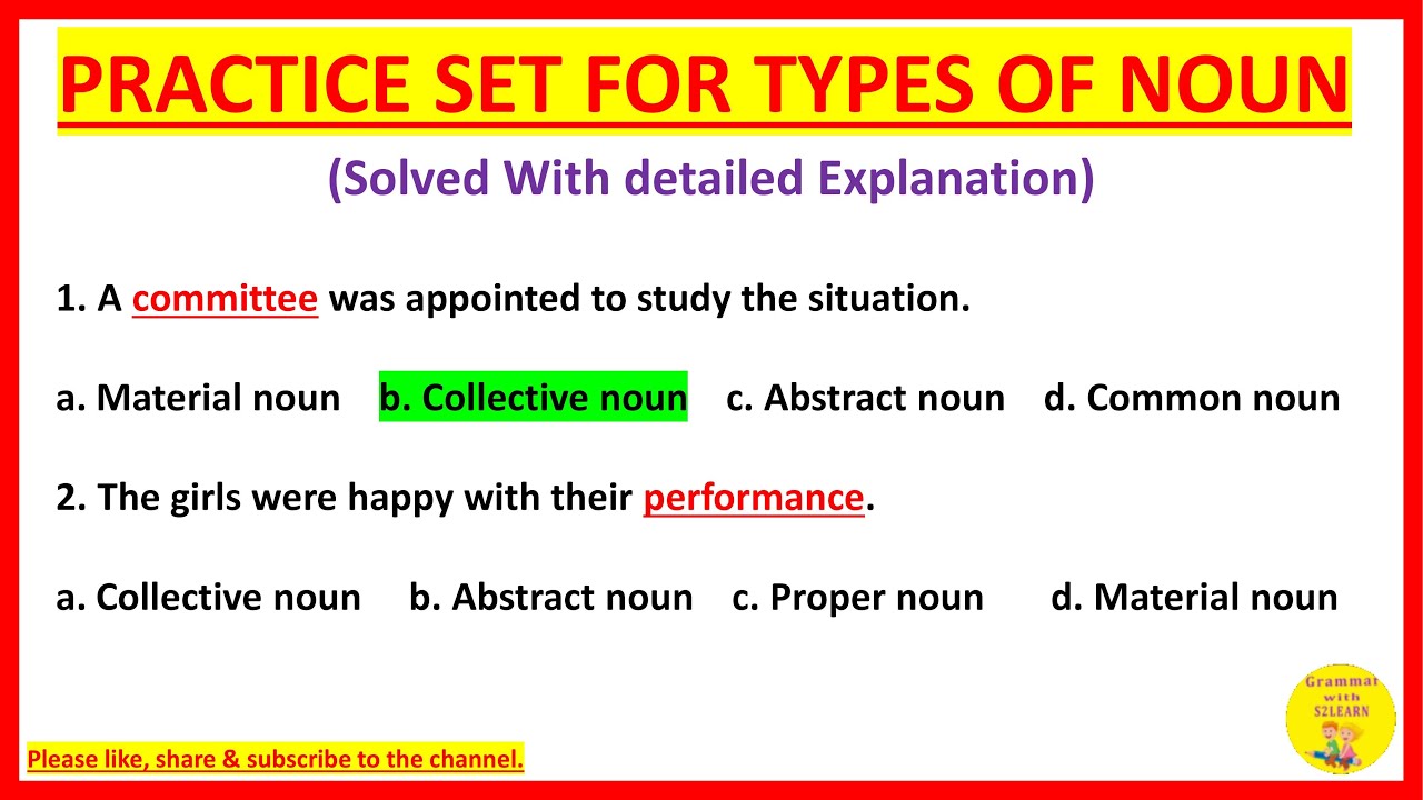 Types Of Nouns Worksheet| Types Of Nouns Practice Set| Types Of Nouns| S2LEARN