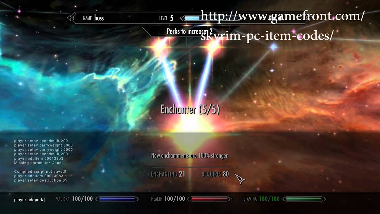 Skyrim(PC) cheat code walk through! (item,speed,carry,and other cheats!)