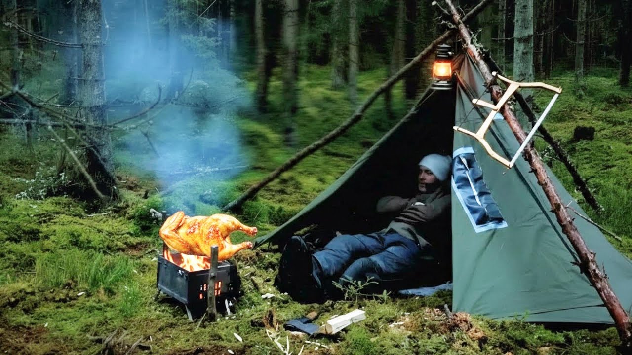 4 Days Solo Camping in Heavy Rain Grilling Chicken Alone in the Forest | ASMR Camping