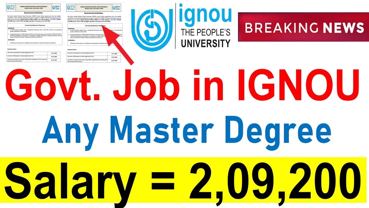 { Breaking News } Govt. Job in IGNOU | Any Master Degree | Salary 2,09,200 | Public Relation Officer