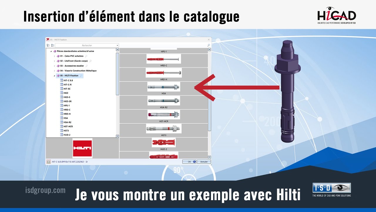 HiCAD - insertion de visserie dans le catalogue