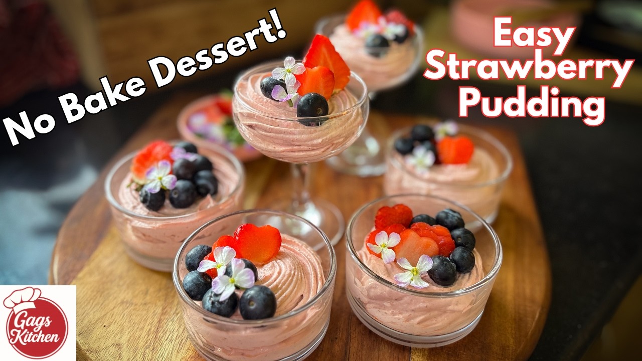 No-Bake Strawberry Pudding 🍓 | 4 Ingredient Easy Dessert | Valentine’s Special | Gags Kitchen