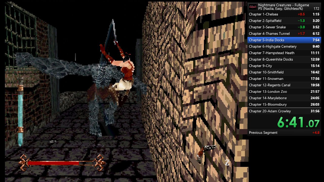 Current world record speedrun Nightmare Creatures ps1 (Emulator) Nadia glitchless easy: 30:02