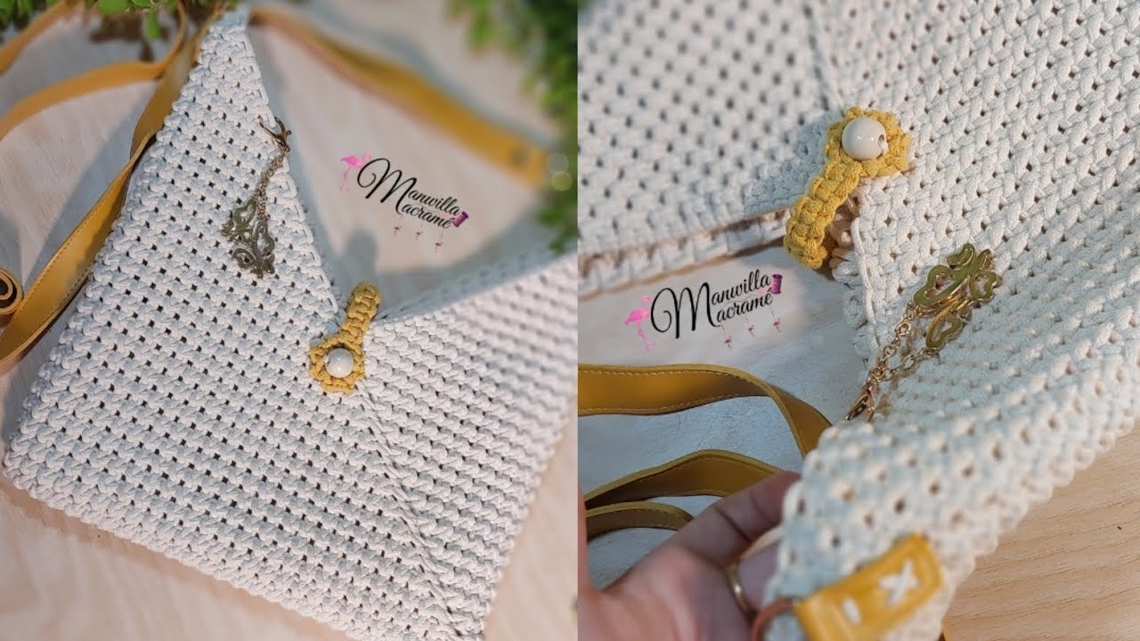 اسرع و اخف  شنطه مكرميه بعقدة واحده بس /منال المواردي /macrame bag 
