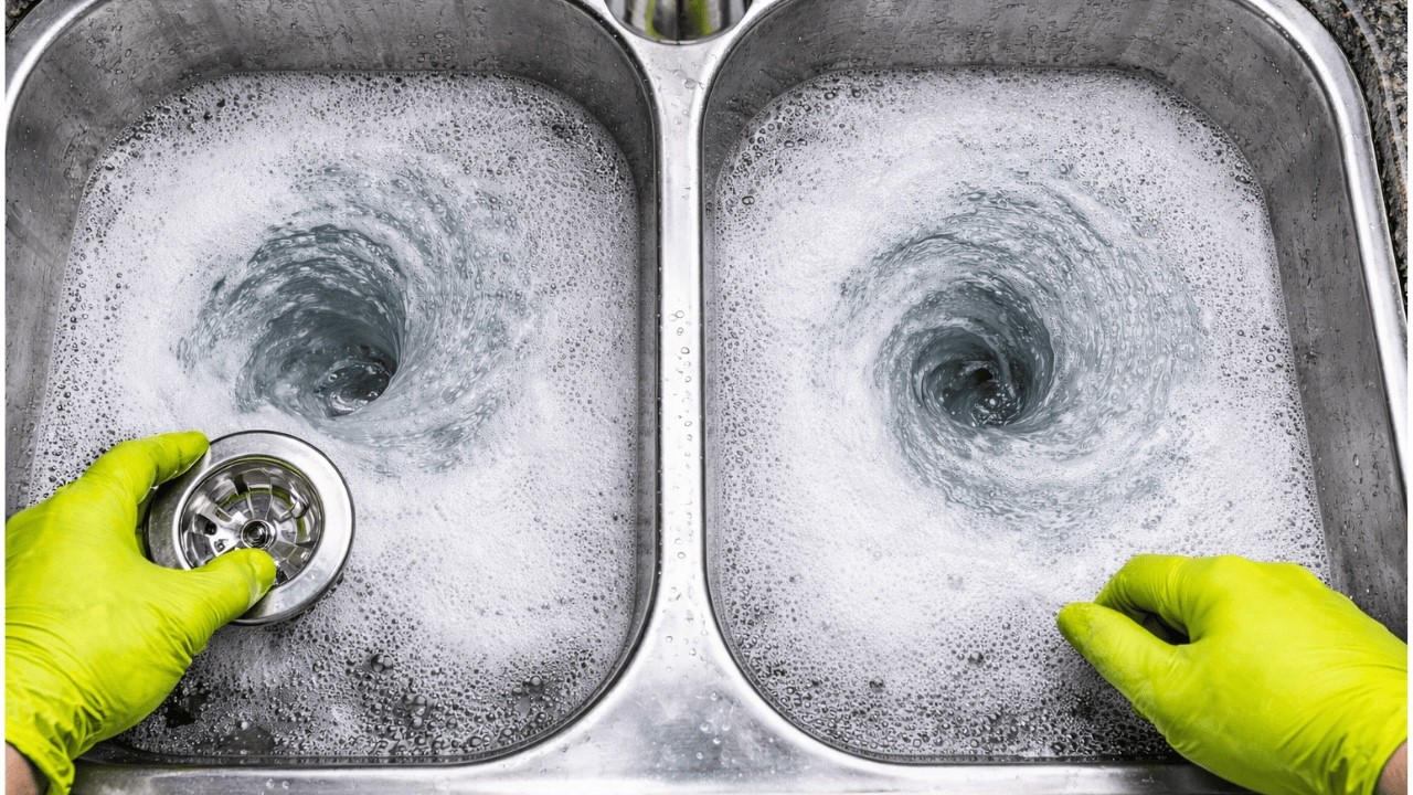 Clogged Double Kitchen Sink Cleared — Snaking a Back-to-Back Drain Line (35 Feet)