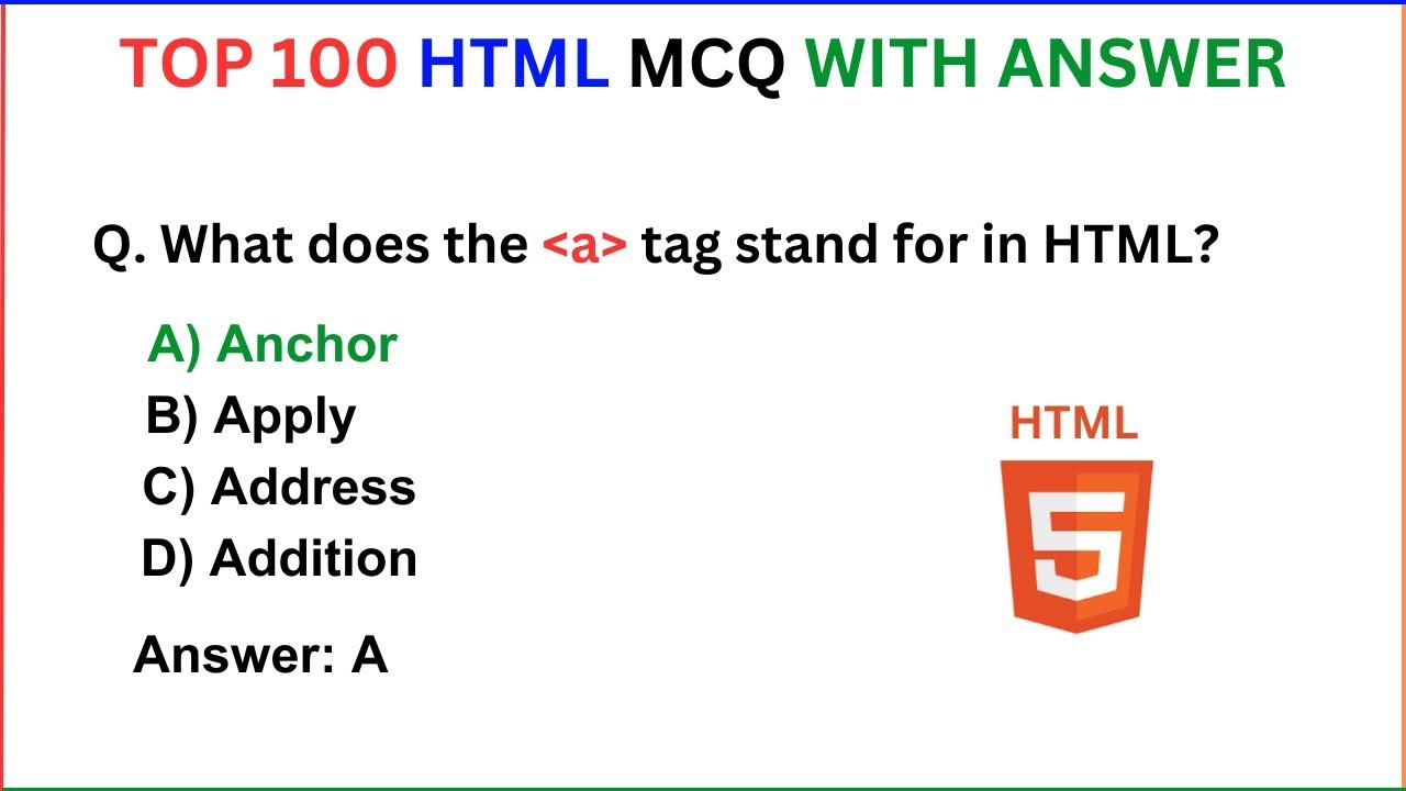 Html Top 100 MCQs With Answer | For Exams and Placements
