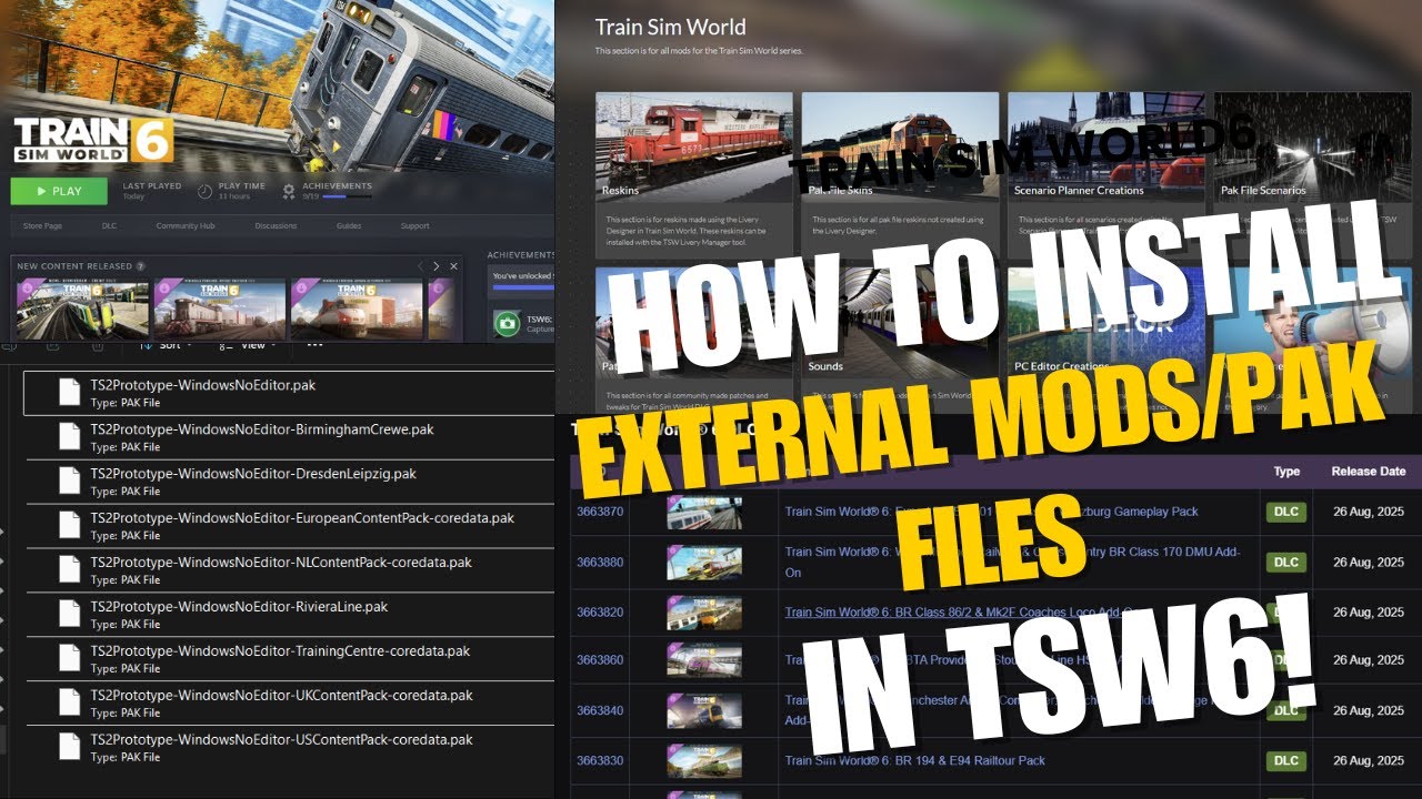 How to add externally PAK files in Train Sim World 6 | DLCs\Mod files | TSW6 DLCs PAK file. #mods