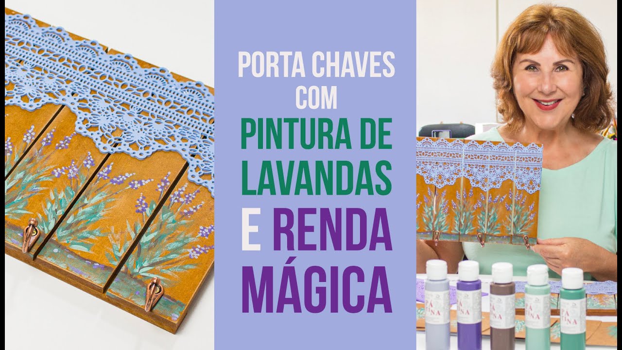 Porta Chaves com Pintura de Lavandas e Renda Mágica