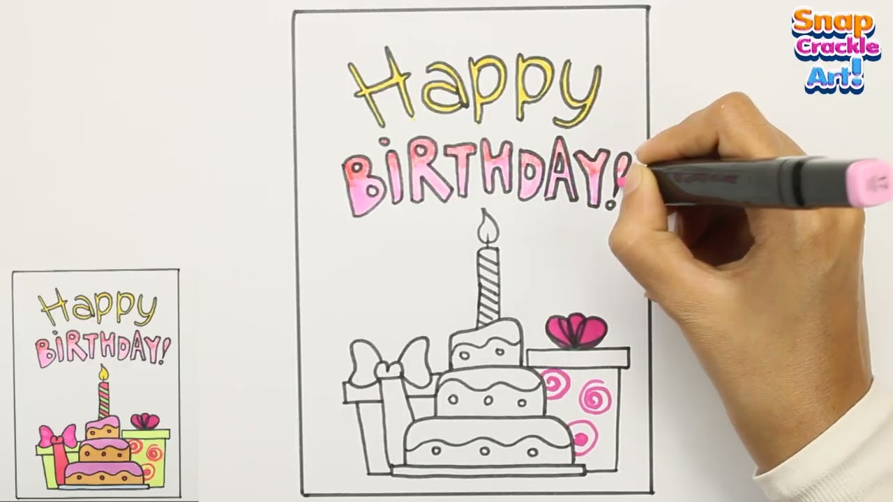 How To Draw A Happy Birthday Card Step By Step
