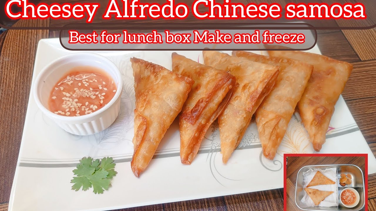 Cheesy Chicken Alfredo Chinese Samosa|Kids Lunch Box Recipe|Mini Samosa|Make & Freeze for Long Time