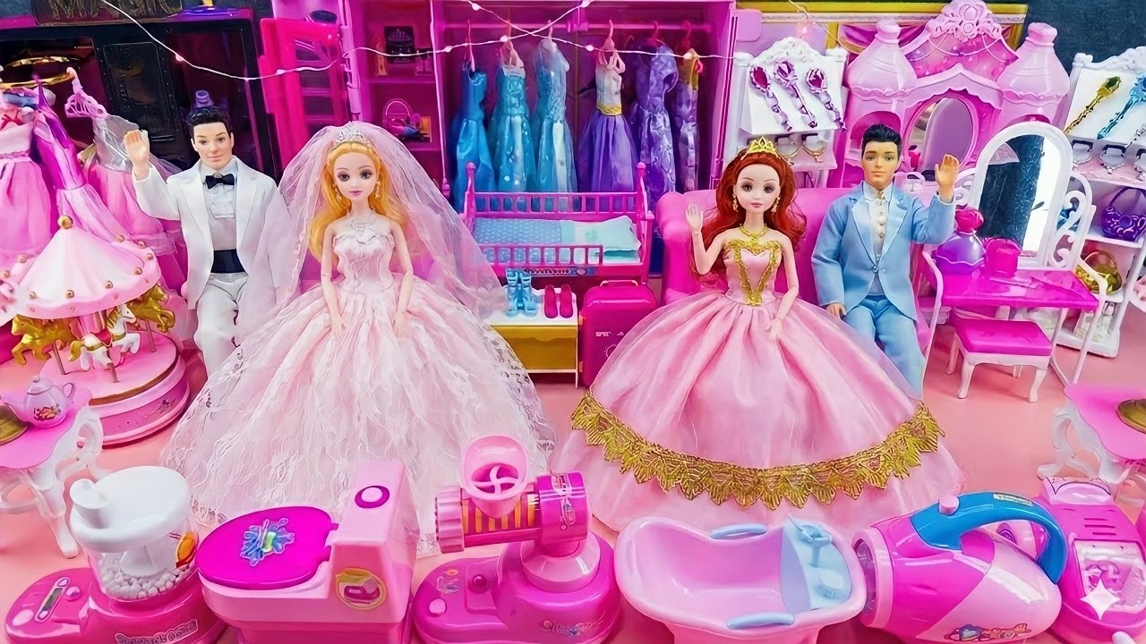 11 Minutes Satisfying Unboxing Royal Wedding Princess Furniture PlaySet, Barbie Doll Toys Review