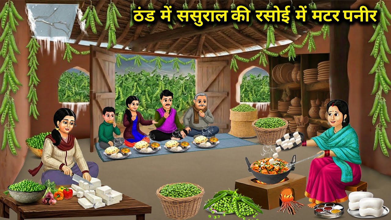 ठंड में ससुराल की रसोई में मटर पनीर || Matar Paneer In In-Laws' Kitchen In Winter || Cartoon Video 