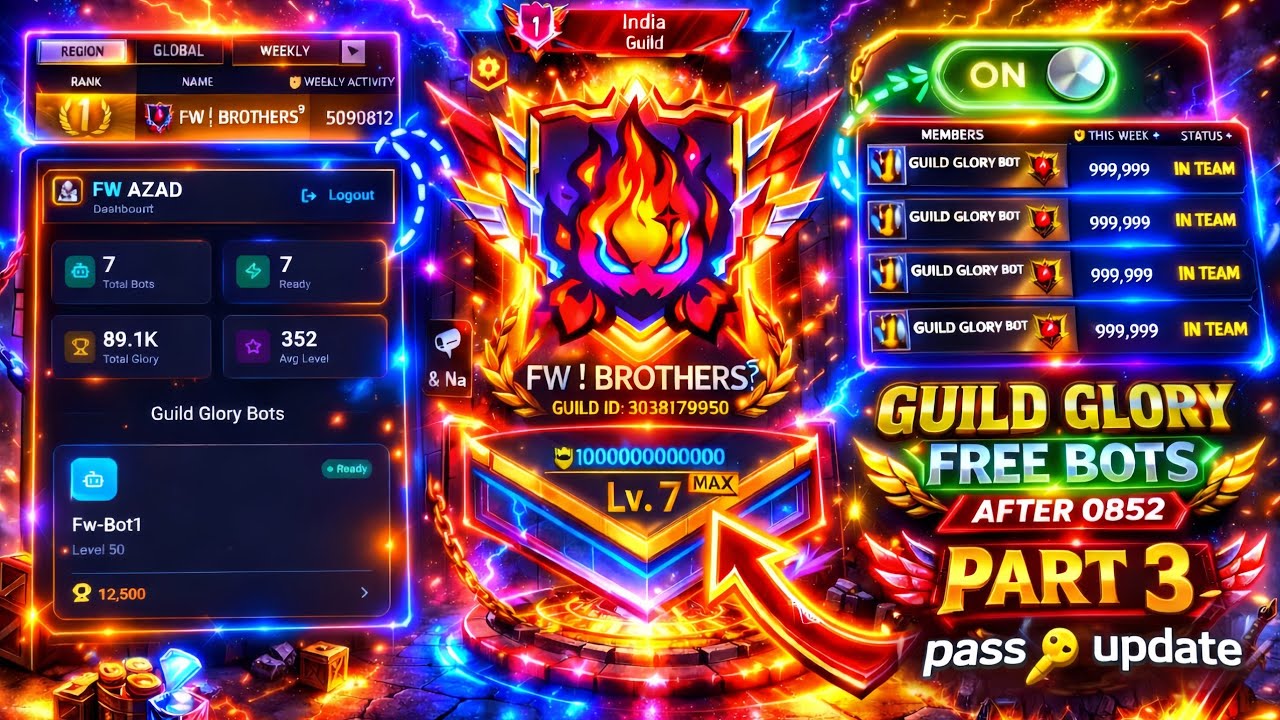 GUILD GLORY BOT  WEBSITE PASSWORD UPDATE 😉 | HOW TO MAKE GUILD GLORY BOT FF 🤯| guild glory bot |🥳