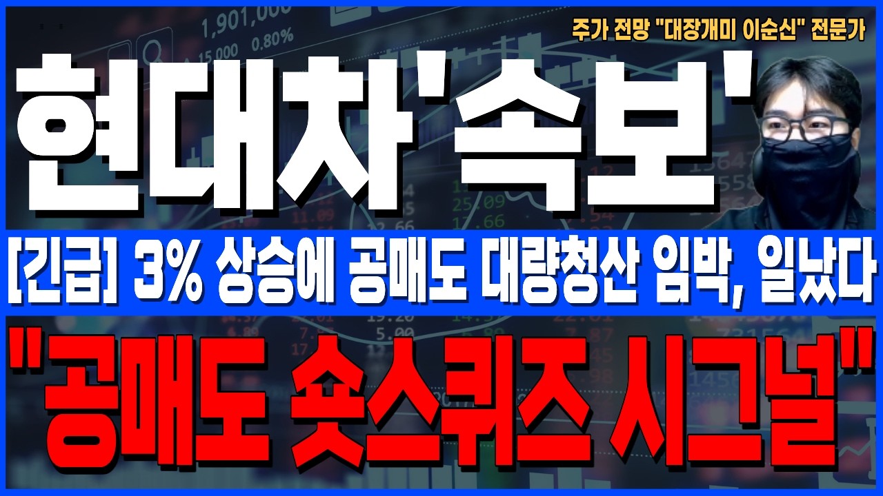 [현대차 주가 전망]*5분전긴급* 3% 상승에 공매도 대량청산 임박!? 일났다! 숏스퀴즈 시그널 주주님들 지금당장 확인하세요!