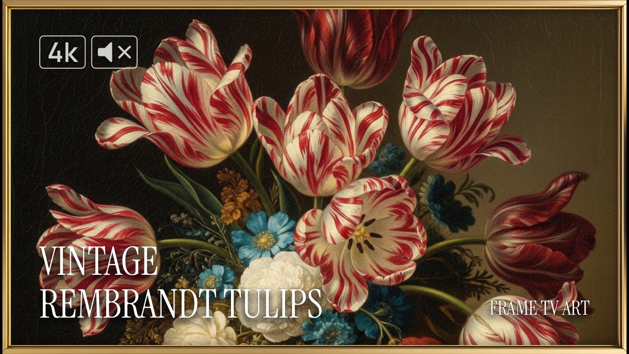Frame TV Art Vintage Rembrandt Tulips 4K | Dark Moody Floral Painting | No Music 3 Hours