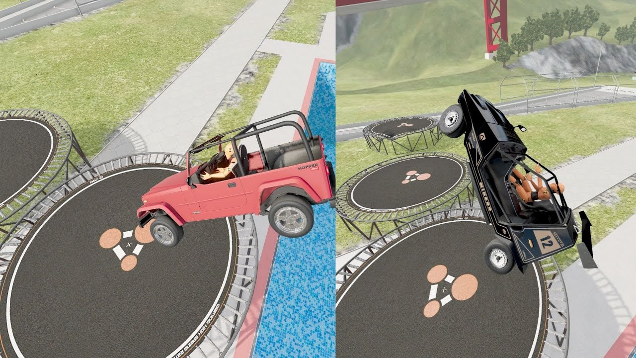 #Beamngdrive  I made the cars bounce on the trampoline #beamng #drive #cars #trampoline