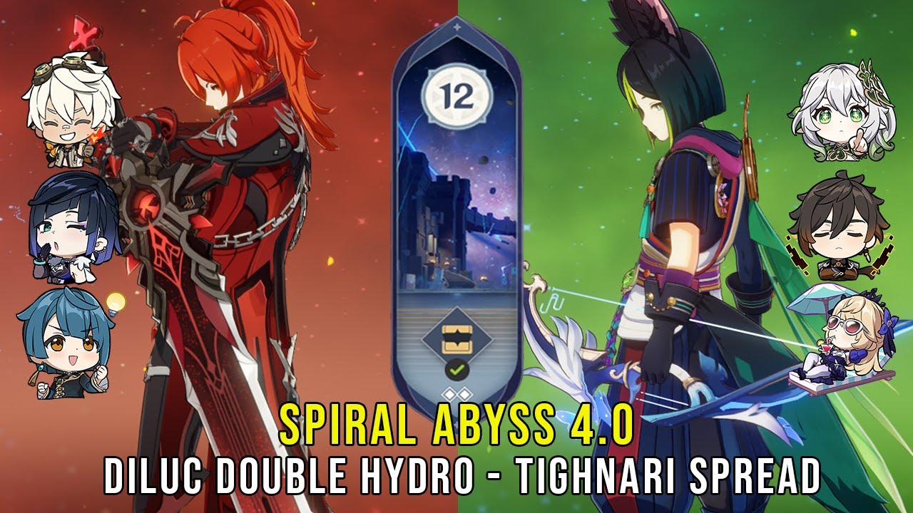 C5 Diluc Double Hydro and C1 Tighnari Spread - Genshin Impact Abyss 4.0 - Floor 12 9 Stars