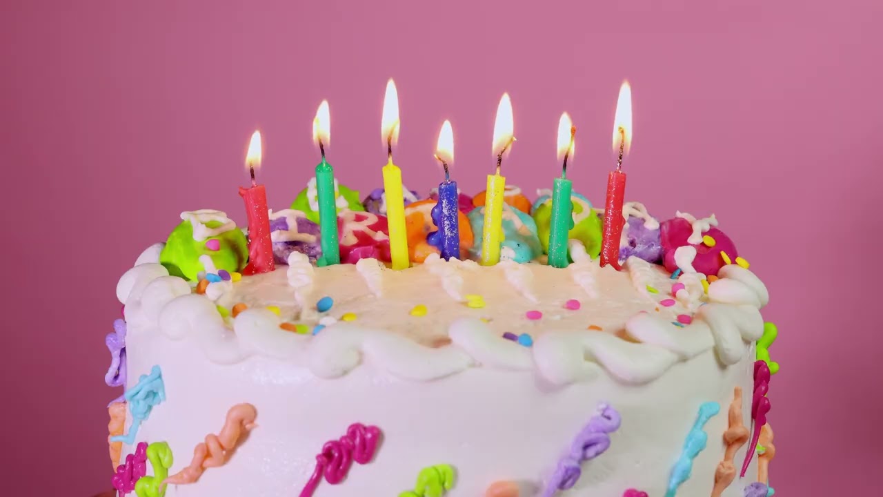 Seven Birthday Candles Burning on Cake (No Sound/Ambient Visual)