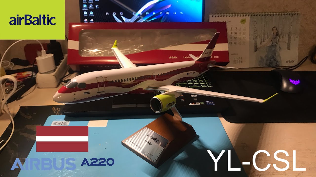 Распаковка Airbus a220-300 airBaltic Livery Latvian olympiad YL-CSL 1/100