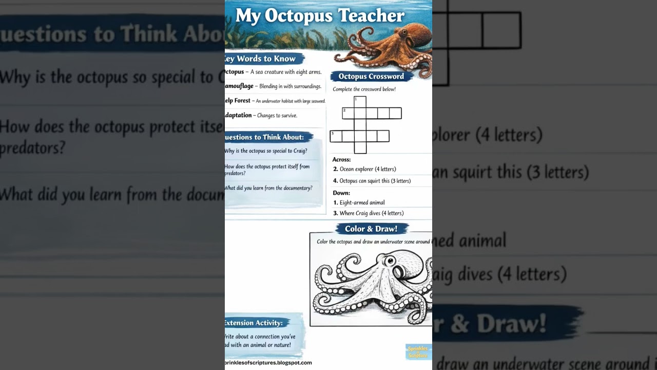 🐙free activity sheets inspired by the documentary my octopus teacher 