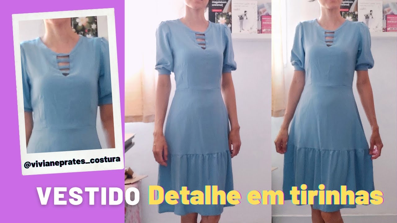 APRENDA FAZER UM VESTIDO COM DETALHE EM TIRINHAS NO DECOTE│VIVIANE PRATES