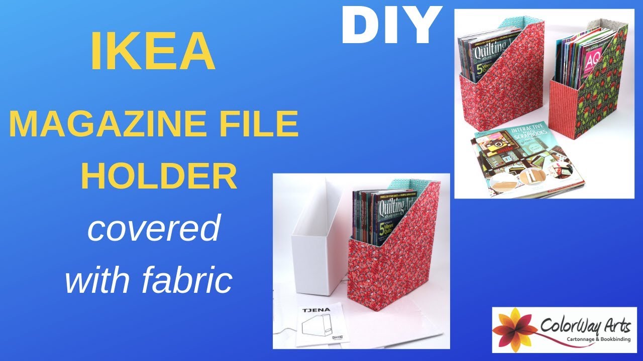 DIY IKEA magazine file holder covered with fabric