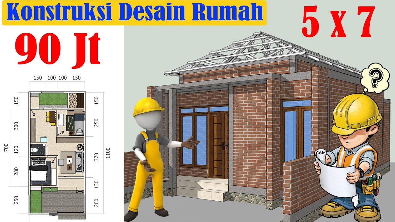 Konstruksi Desain Rumah Mungil 5x7 Meter Minimalis Sederhana , 2 Kamar Tidur  Hanya 90 Juta!!!