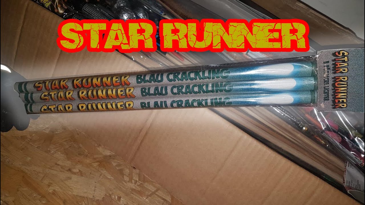 PYRO ART STAR RUNNER| BLAU CRACKLING 15 SCHUSS RÖMISCHES LICHT| ROMAN CANDLE