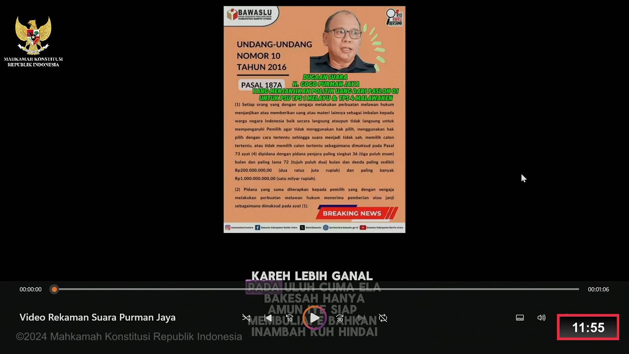 (Panel I) Sidang Perkara PHPU Bupati Kab. Barito Utara Tahun 2024 Kamis, 8 Mei 2025.