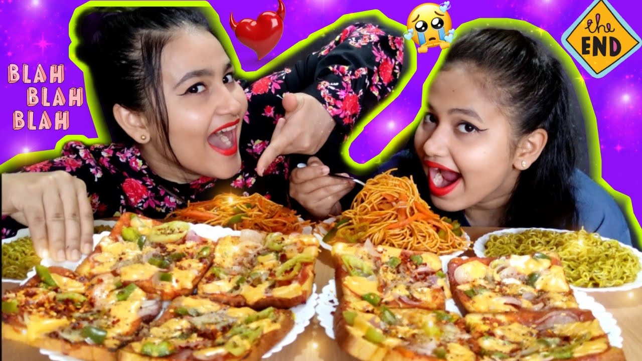 chowmein, chilli maggi, bread pizza🤤😋 eating challenge ft. @Pratima Shukla II did she hit me??? 😤😭