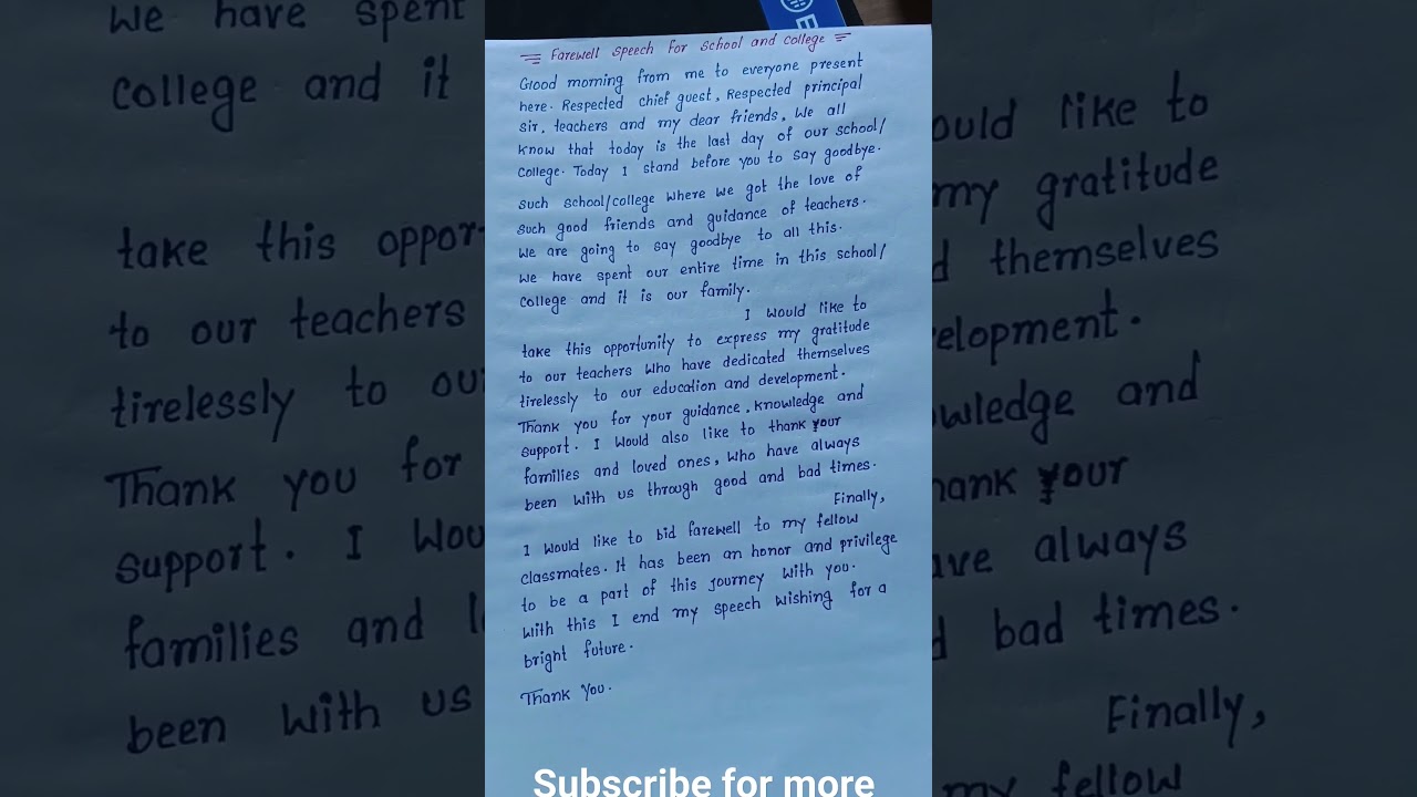 Farewell speech for School and College in English #englishessay #handwriting #susrangoli