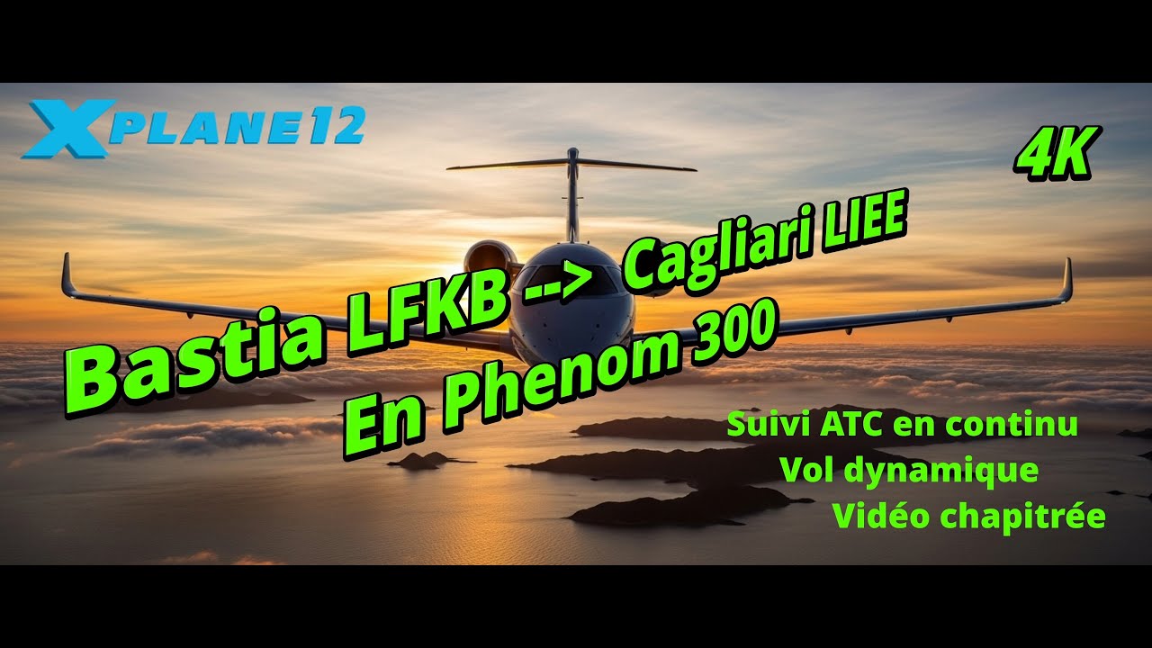 X Plane 12   Bastia LFKB vers Cagliari LIEE avec ATC en continu sur un Phenom 300