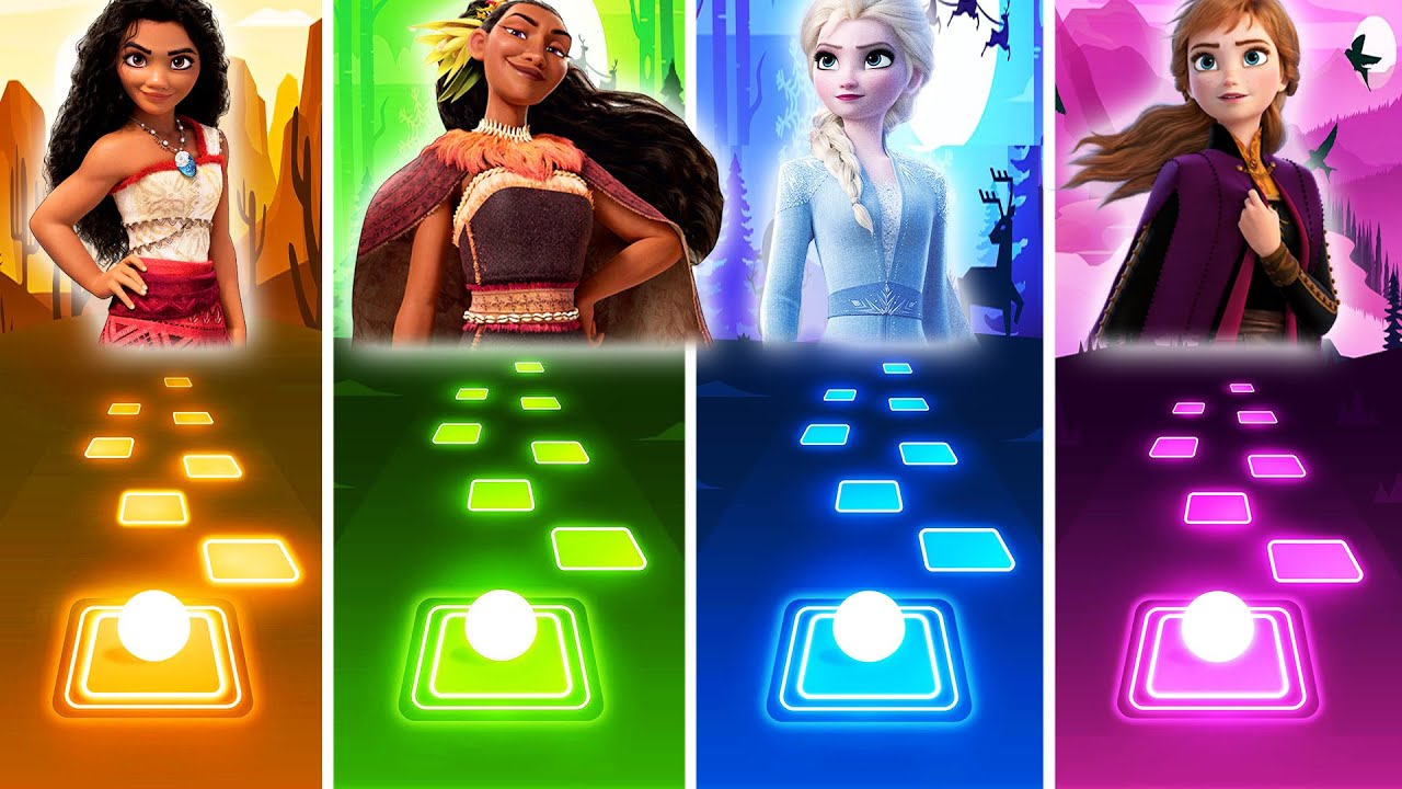 Moana Beyond Vs Matangi Get Lost Vs Elsa Let It Go Vs Anna Love Is An Open Door - Tiles Hop!