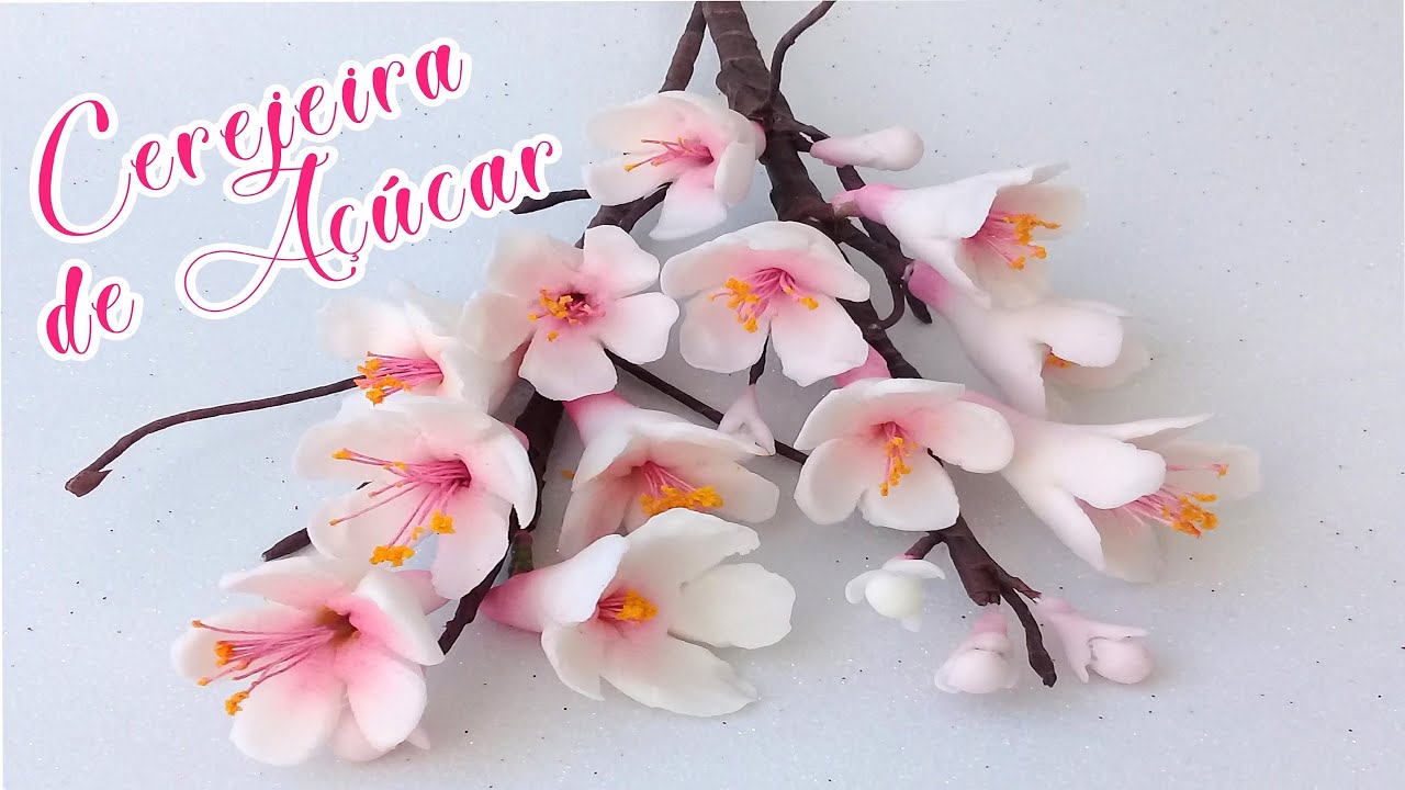 Como Fazer FLOR de CEREJEIRA em  AÇÚCAR ou BISCUIT SEM MOLDE e SEM CORTADOR em 5 minutos JEITO FÁCIL