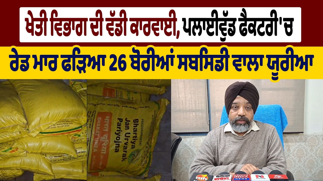ਖੇਤੀ ਵਿਭਾਗ ਦੀ ਵੱਡੀ ਕਾਰਵਾਈ,ਪਲਾਈਵੁੱਡ ਫੈਕਟਰੀ 'ਚ ਰੇਡ ਮਾਰ ਫੜਿਆ 26 ਬੋਰੀਆਂ ਸਬਸਿਡੀ ਵਾਲਾ ਯੂਰੀਆ