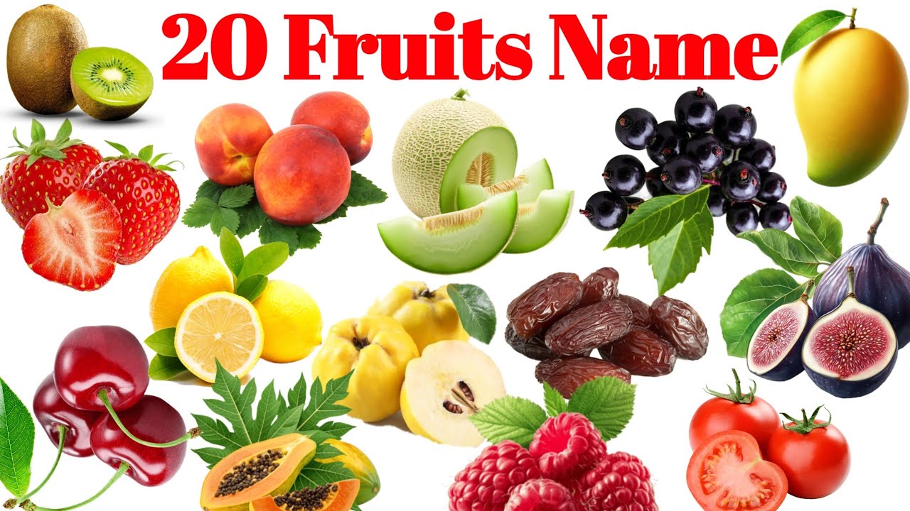 20 Fruits Name in English 🍎 | Fruits Vocabulary for Kids | US/UK Pronunciation | Easy Learning Video