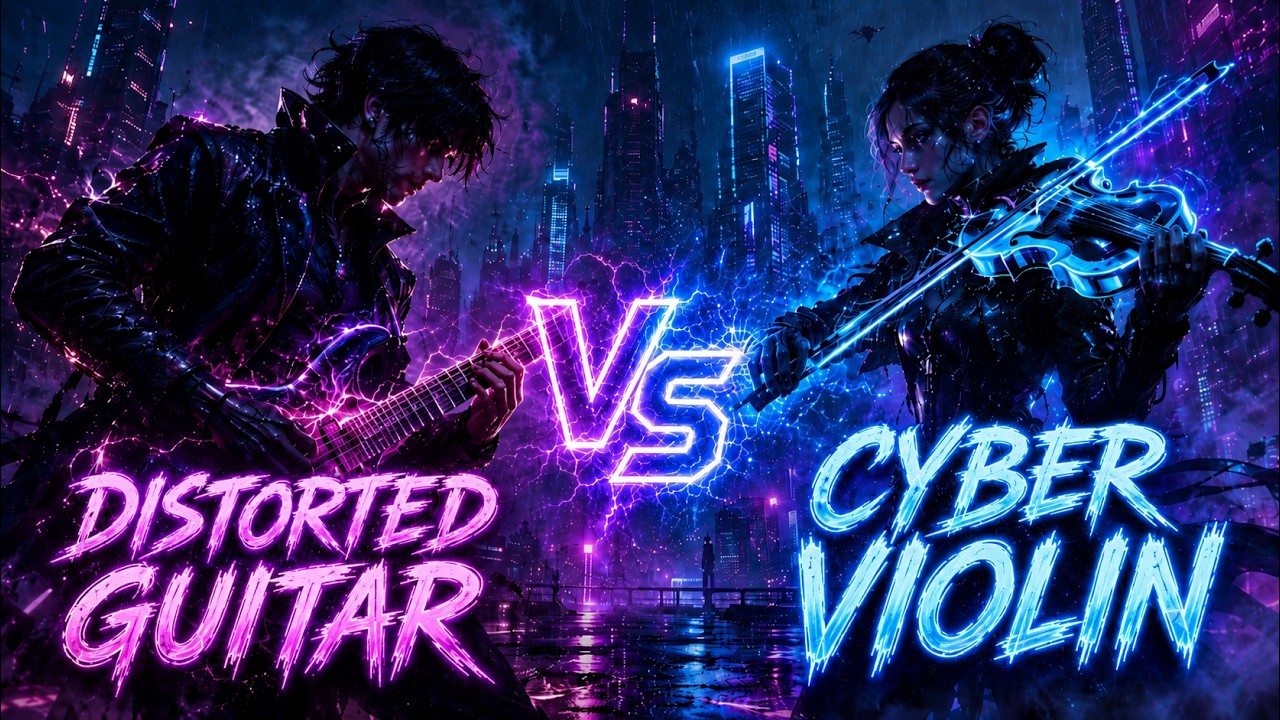 DISTORTED GUITAR VS CYBER VIOLIN ⚡ Neon Cyberpunk Instrumental Battle | Dark Synthwave Mix