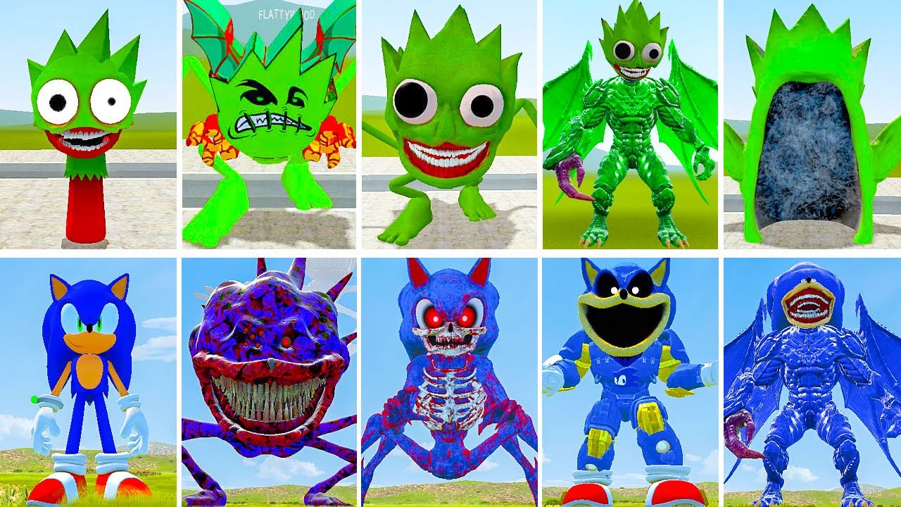 ALL NEW SPRUNKI GREEN VS SPRUNKI TAPES LIME VS ALL NEW SONIC BLUE VS MECHA SONIC in GARRY'S MOD!!!!