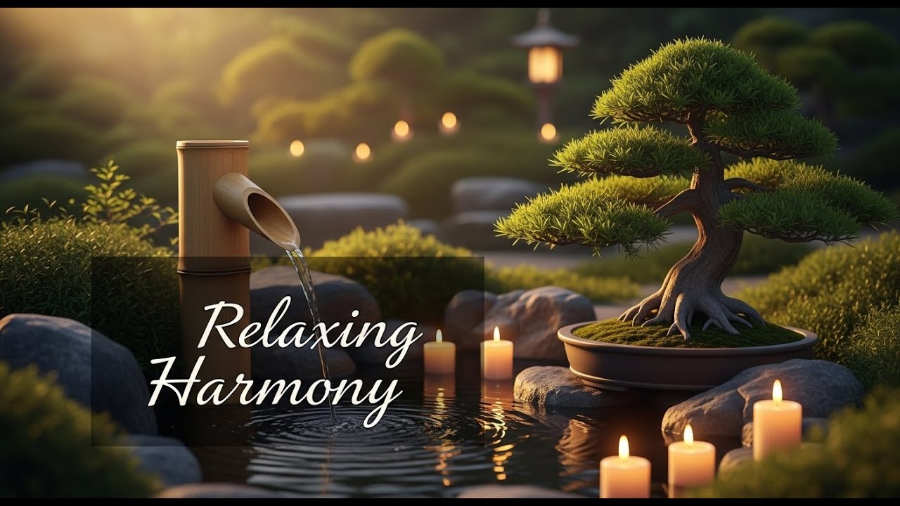 Soothing Zen Dawn Flow Bamboo Fountain and Candle Glow for Relaxation Meditation Sleep Tranquility