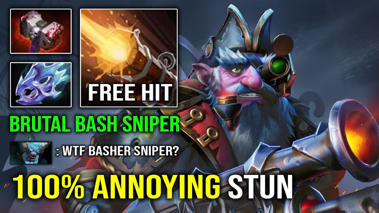 WTF Basher Sniper 100% Annoying Mini Stun +750 Max Range Knockback DPS Dota 2