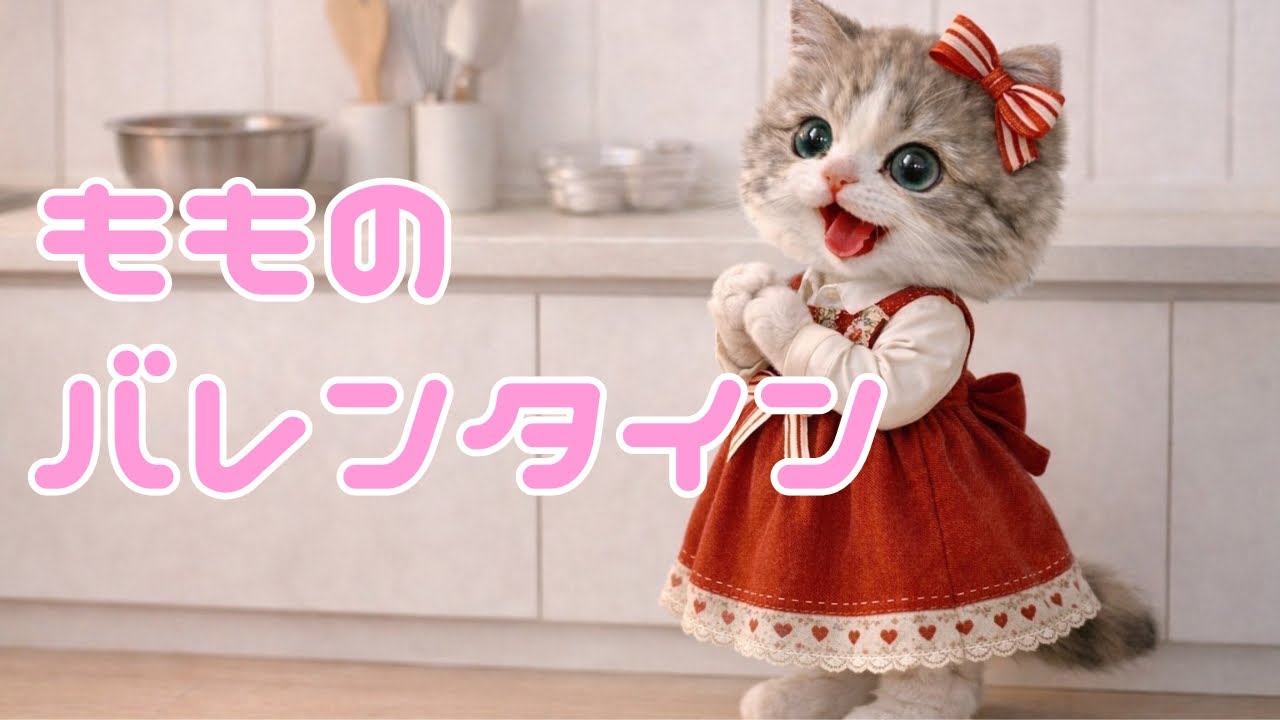 【ゆるふわ猫】💓もものバレンタイン❤️ Momo made a chocolate cake.😺ケーキ作りを頑張るもも！【a fluffy cat Momo】