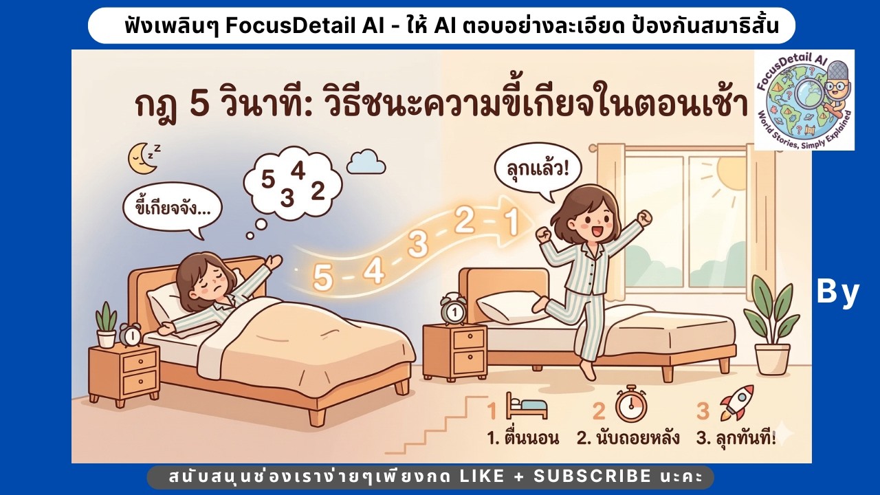 กฎ 5 วินาที: วิธีชนะความขี้เกียจในตอนเช้า เปลี่ยนคุณเป็นคนใหม่ ! 🚀 | FocusDetail AI